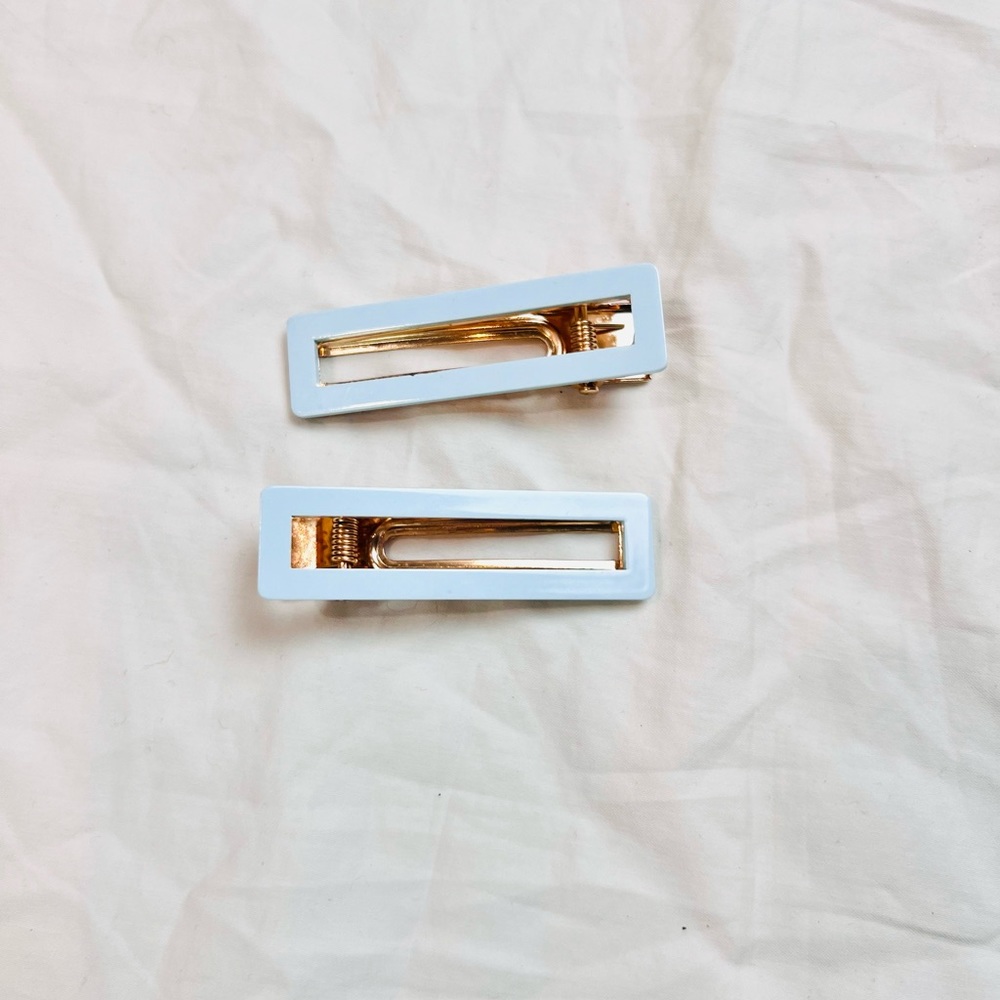 FWP Light blue and gold rectangular classic hair clips